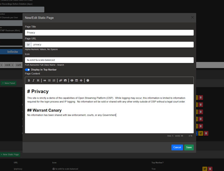 OSP Static Page Editing